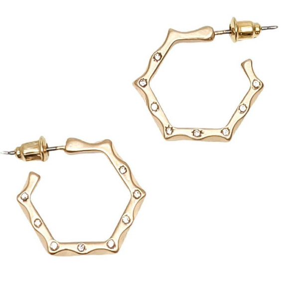 Studded Hexagon Hoop Earrings Gold - Picture 1 of 2